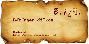 Bürger Ákos névjegykártya